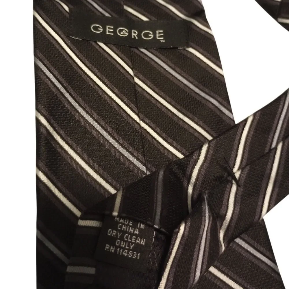 GEORGE Mens Striped Necktie Black White‎ Silver Formal Dress Neckwear